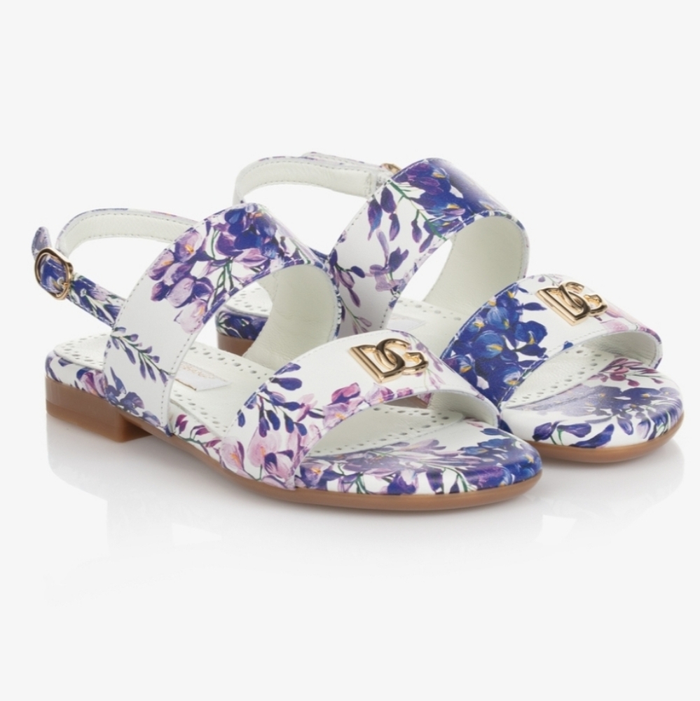 DOLCE & GABBANA White & Purple floral Sandals US 24